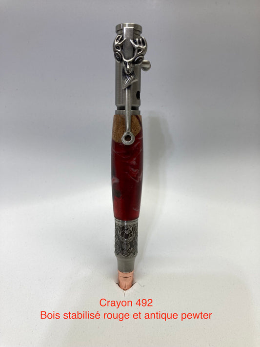 #492 - Deer head, stabilized red wood and antique tin