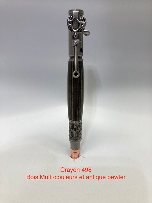 #498 - Deer head, multi-colored wood and antique tin