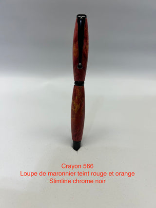 #566 - Slim line, loupe de maronnier teint rouge et orange et chrome noir