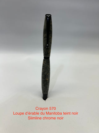 #570 - Slim line, loupe d'érable du Manitoba teint noir et chrome noir