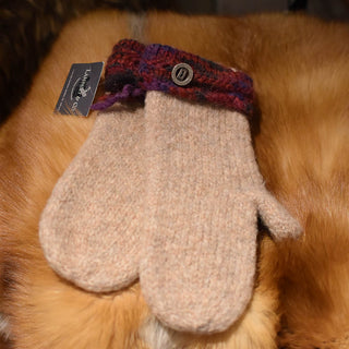 Mitaine de laine bouilli beige/rose rouge