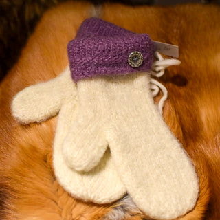 Mitaine de laine bouilli blanc mauve