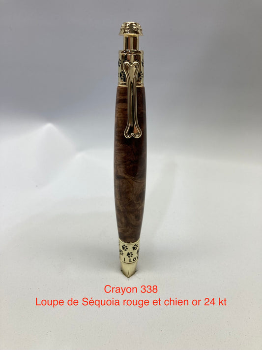 #338 - Chien, loupe de sequoia rouge et or 24kt