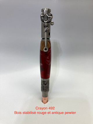 #492 - Tête de chevreuil, bois stabilisé rouge et antique étain