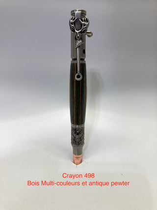 #498 - Tête de chevreuil, bois multi-couleurs et antique étain