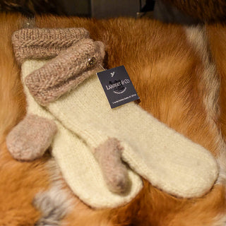 Mitaine de laine bouilli crème rose